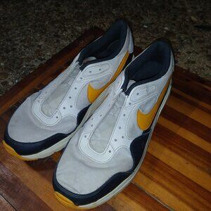 Nike Air Max SC Men's Shoes - White/Grey, Dark Blue, and Gold/Yellow Accents